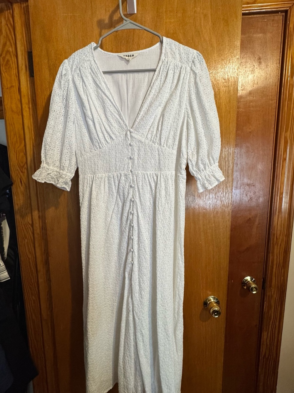 Boden Cotton White Eyelet Dress